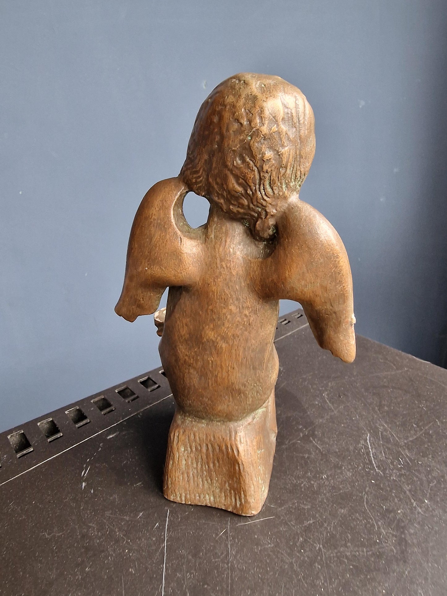 Vintage Bavarian Plaster Angel Cherub Candle Holder, Signed Germany old antique mudcentury puto