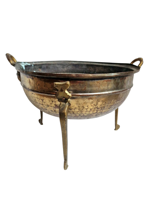 Vintage Hammered Copper Urli, Indian Ceremonial Bowl, 1900s Antique