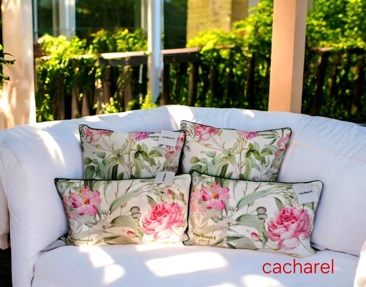 4 cacharel Floral Pillow Set, Designer Couch Cushions, Rose Accent Pillows
