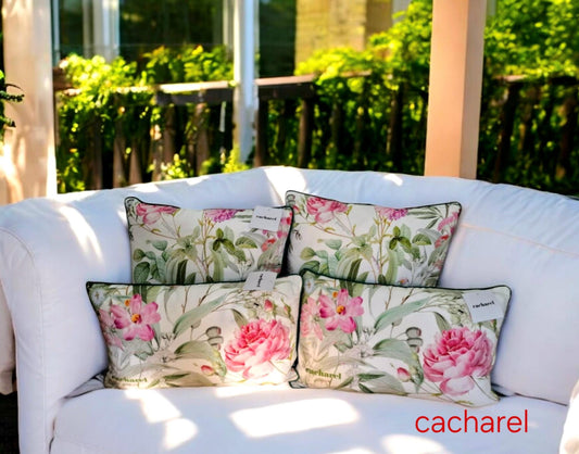 4 cacharel Floral Pillow Set, Designer Couch Cushions, Rose Accent Pillows