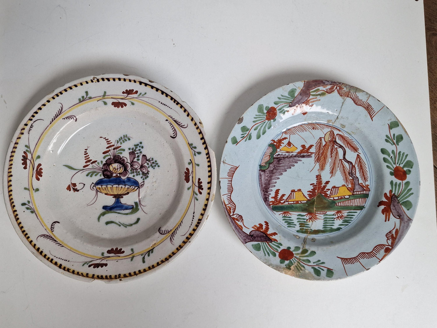 Antique Delft Pottery Plates, Handpainted Chinoiserie Decor, 18th Century (Set of 2)