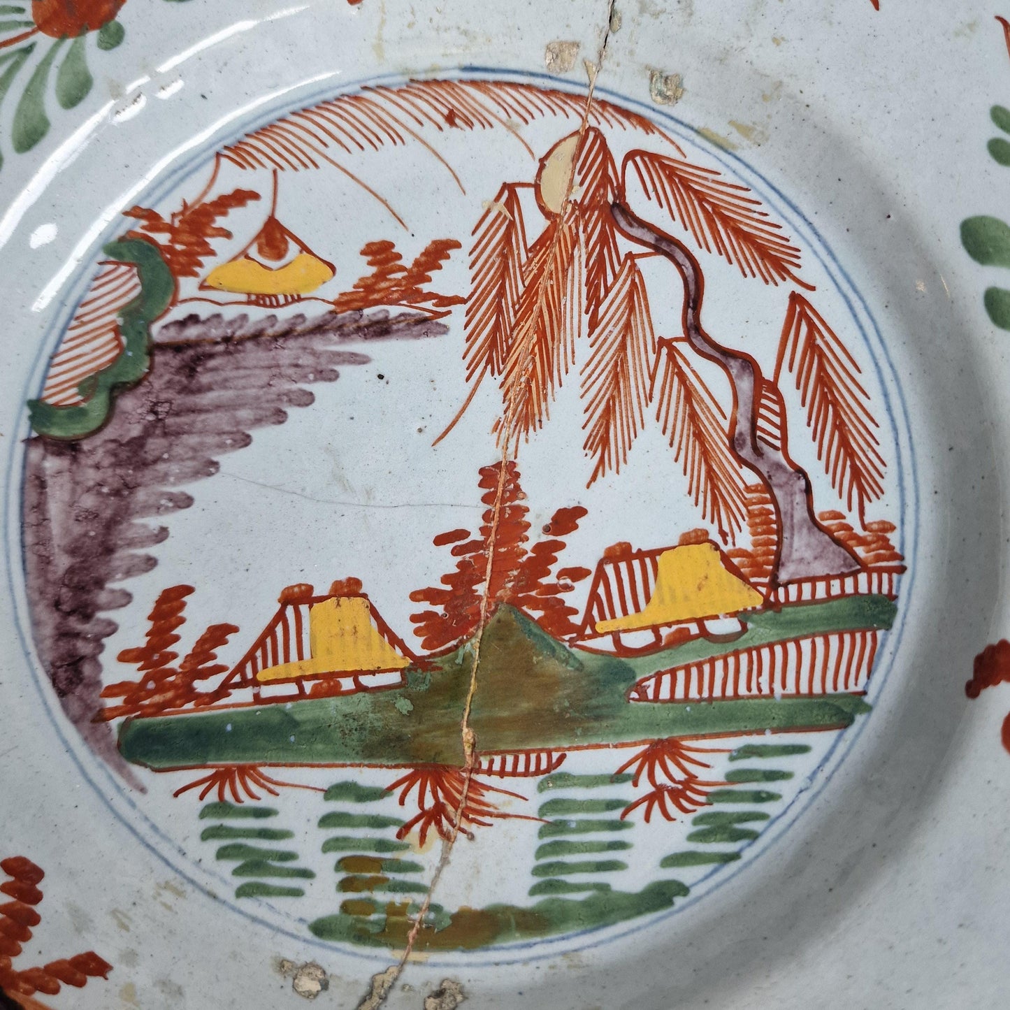 Antique Delft Pottery Plates, Handpainted Chinoiserie Decor, 18th Century (Set of 2)