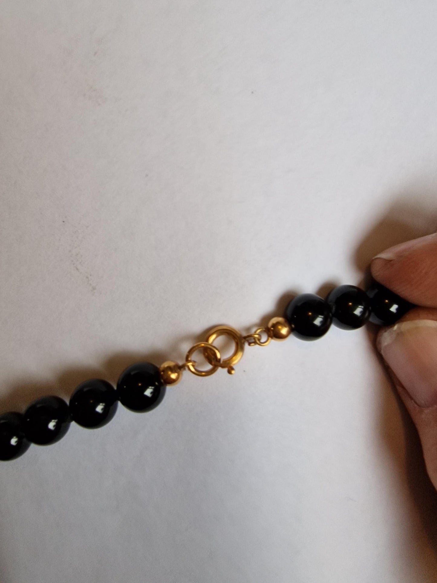 necklace 14k ketting 14k 585 goud cabochon edelsteen onyx witte opaal, white opal