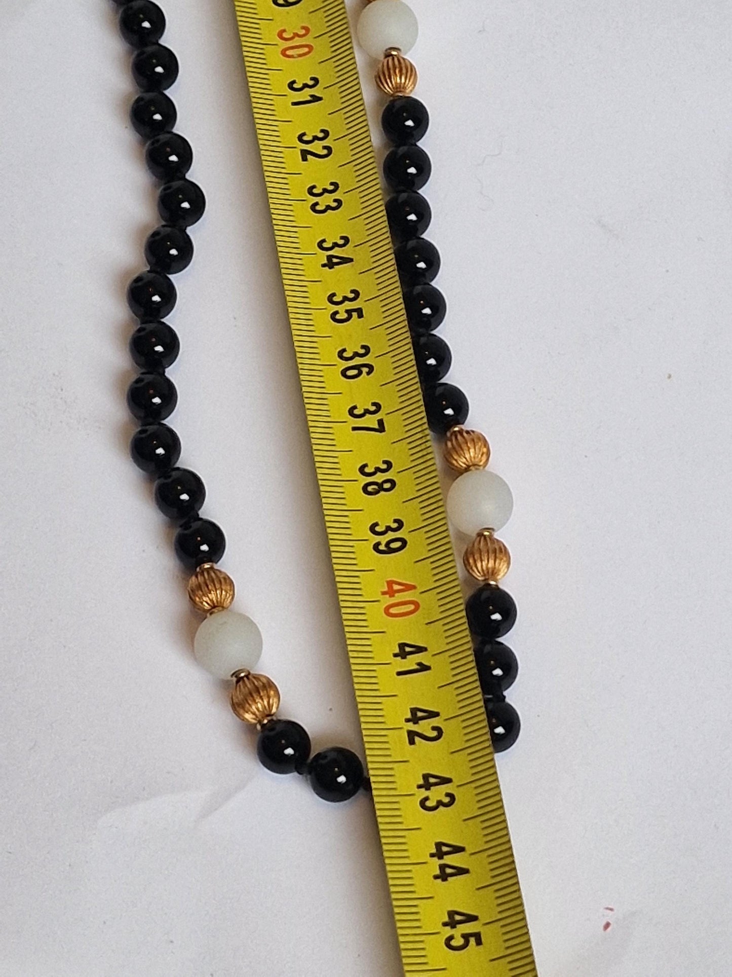 necklace 14k ketting 14k 585 goud cabochon edelsteen onyx witte opaal, white opal