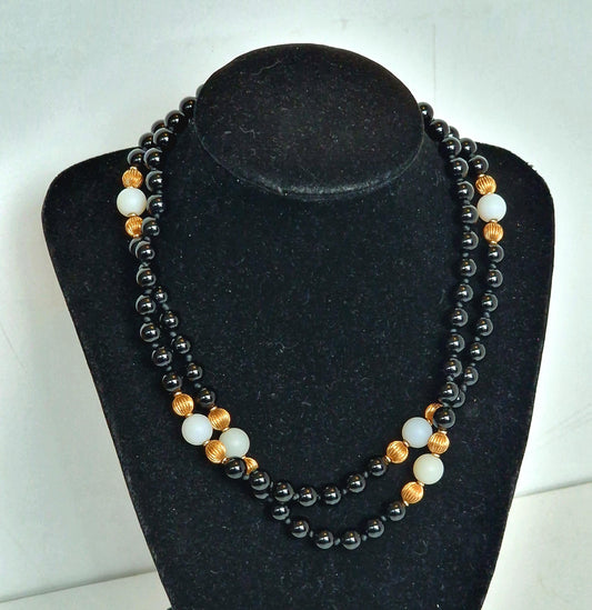 necklace 14k ketting 14k 585 goud cabochon edelsteen onyx witte opaal, white opal