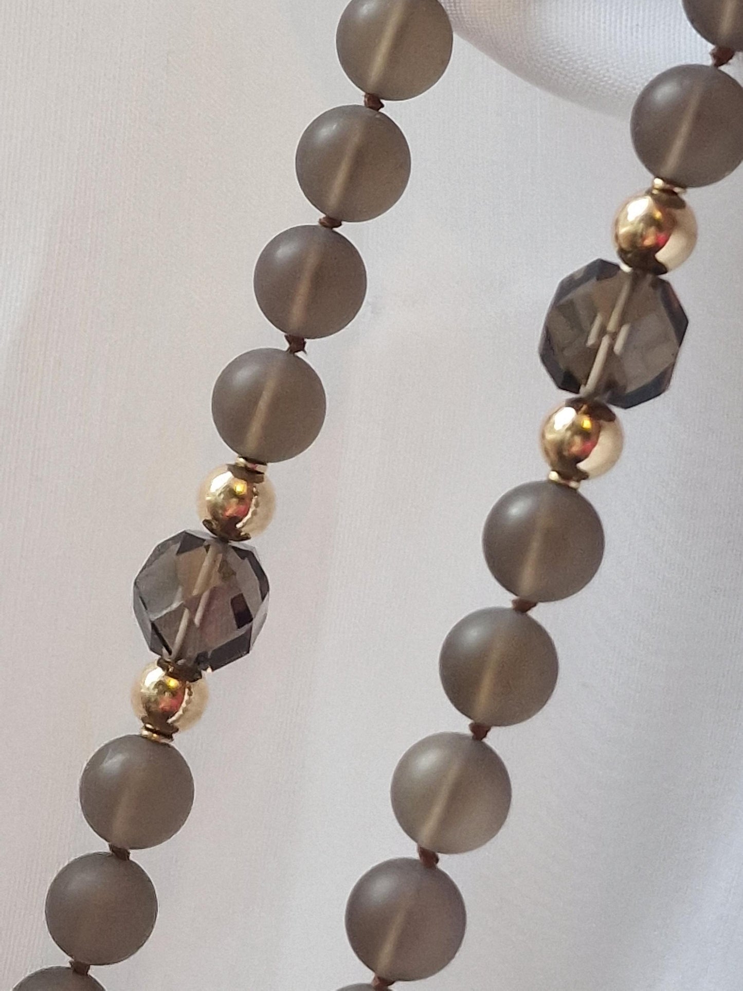 necklace 14k ketting 14k 585 goud cabochon en facet geslepen edelsteen rookkwarts