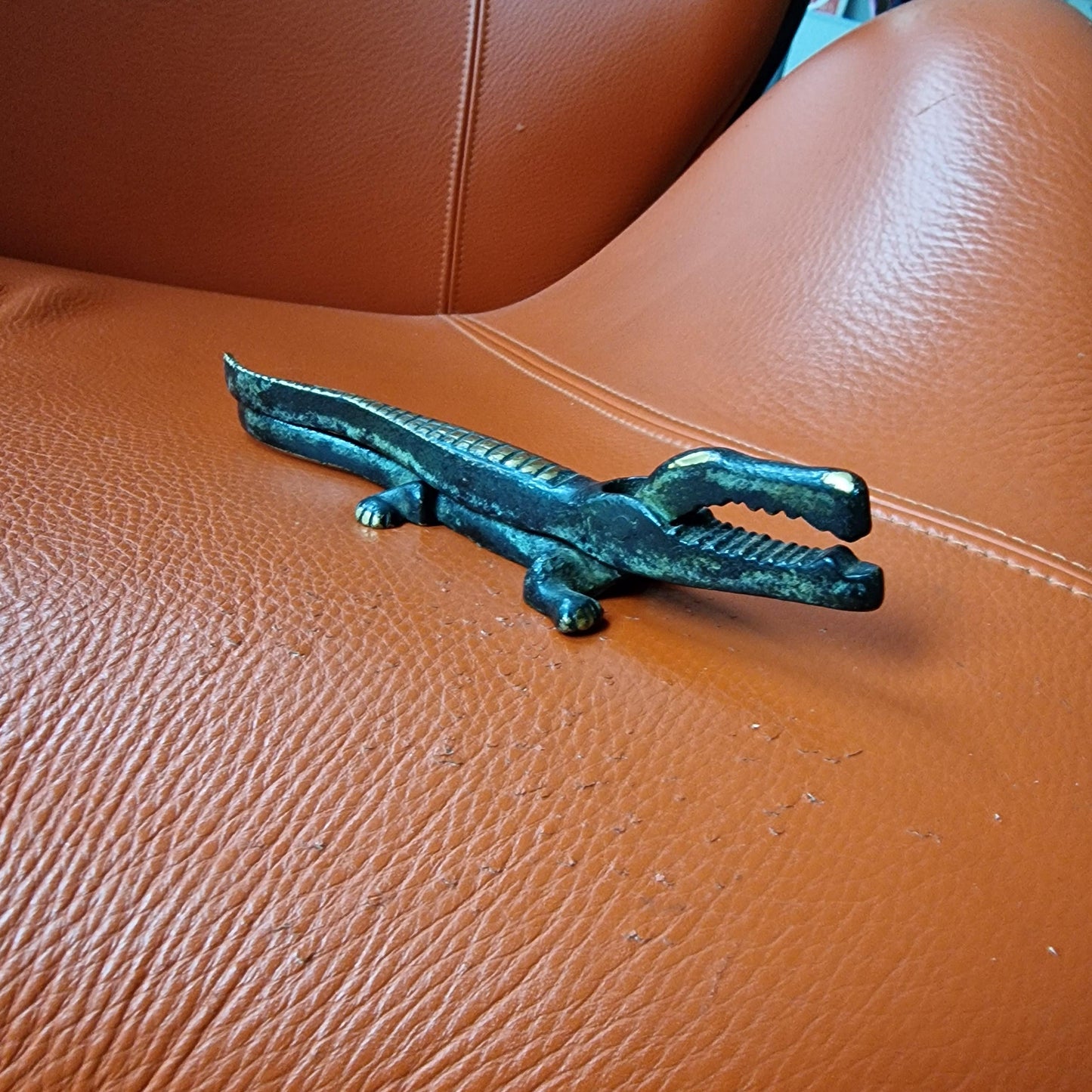 Antique Brass Crocodile Nutcracker, 19th Century Charm