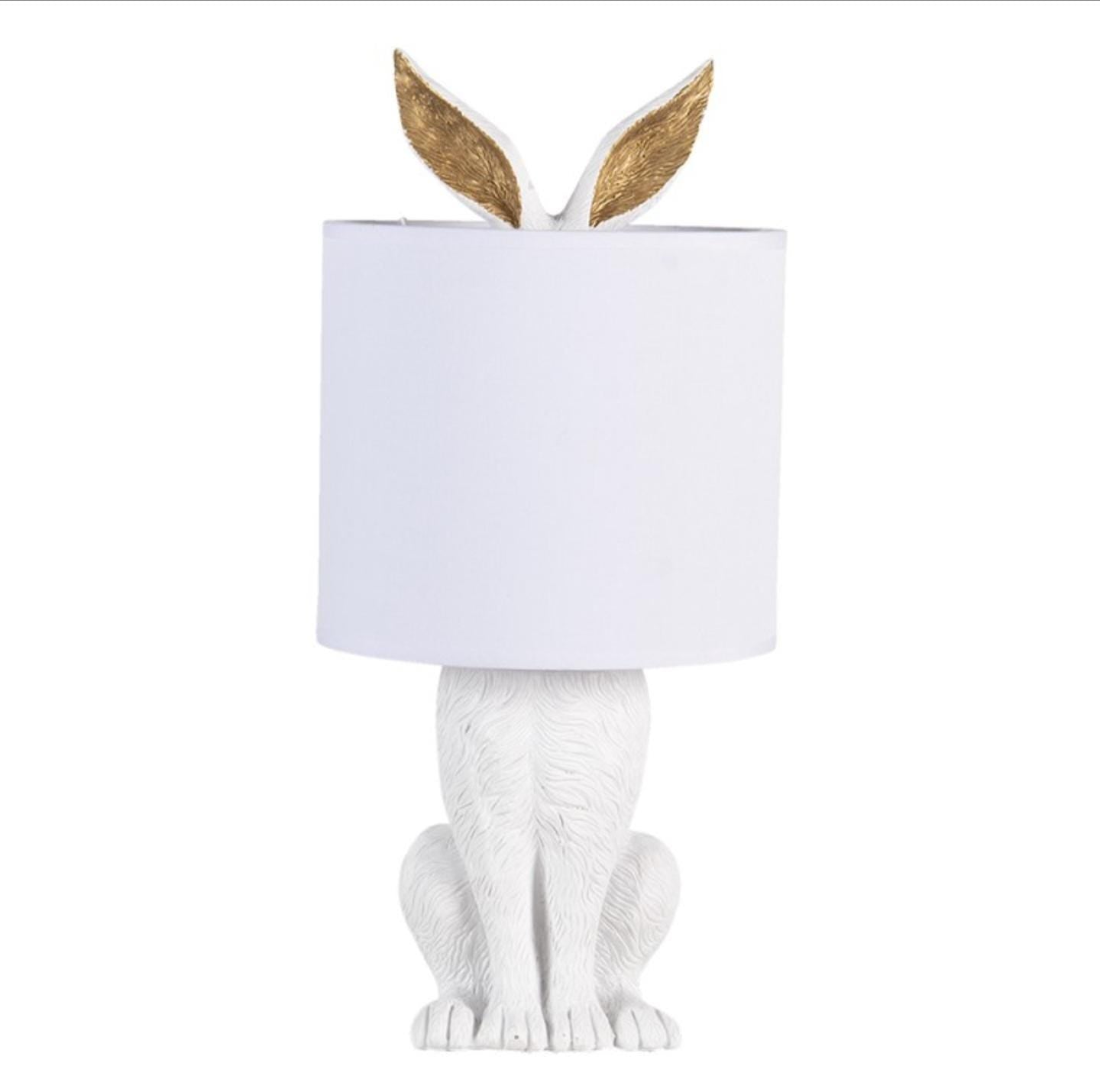 White Rabbit Table Lamp with Gold Ears, Nursery Decor