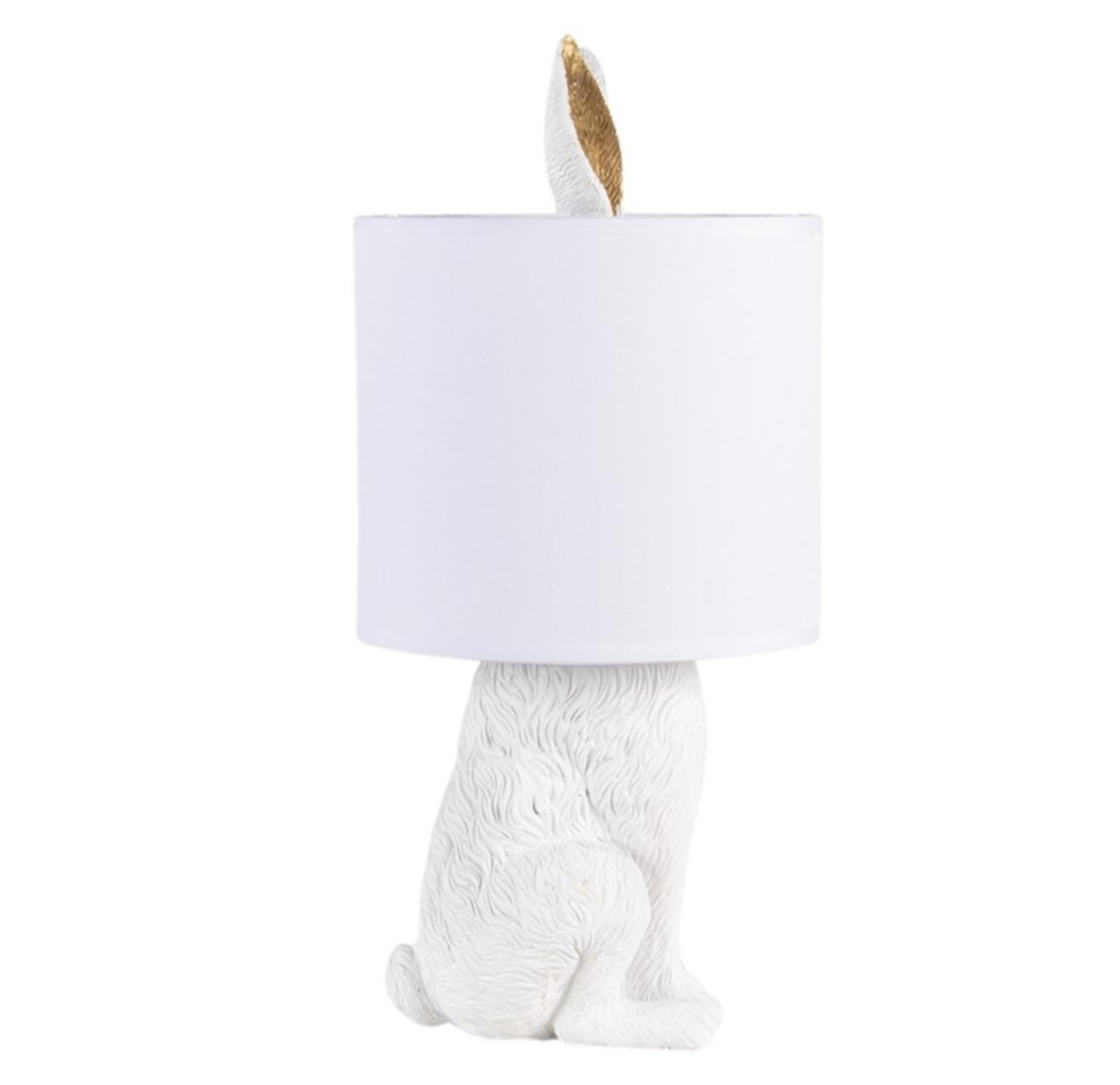 White Rabbit Table Lamp with Gold Ears, Nursery Decor
