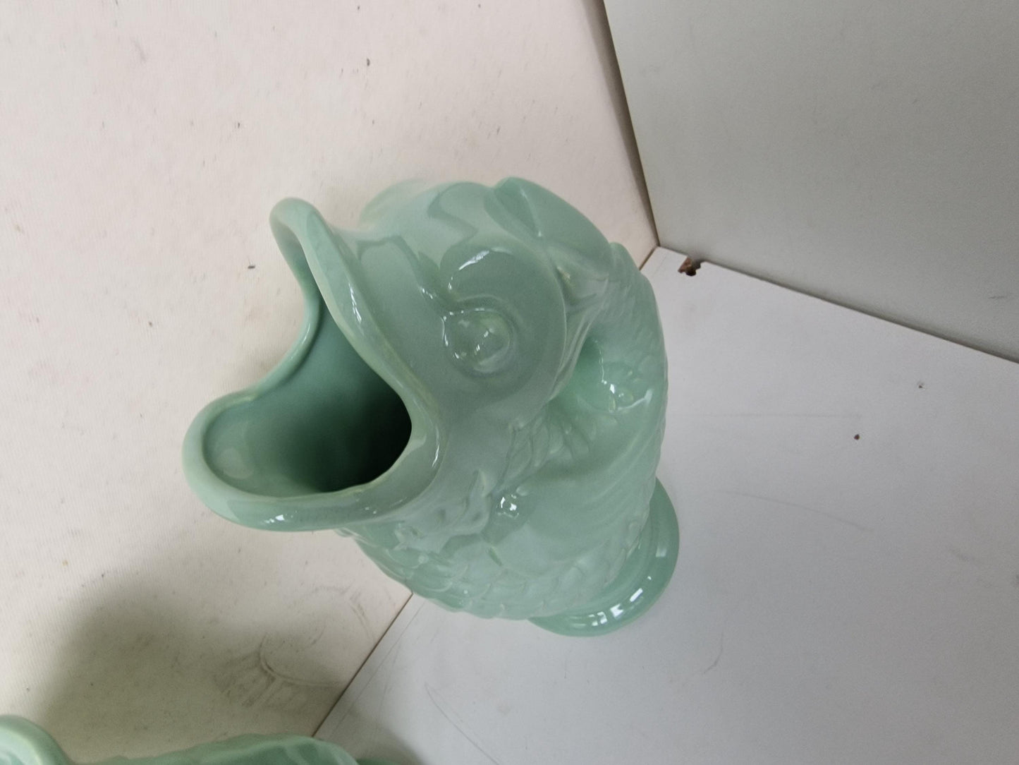 Handmade Pottery Fish Vases, Spanish Bohemian Ceramic Pair