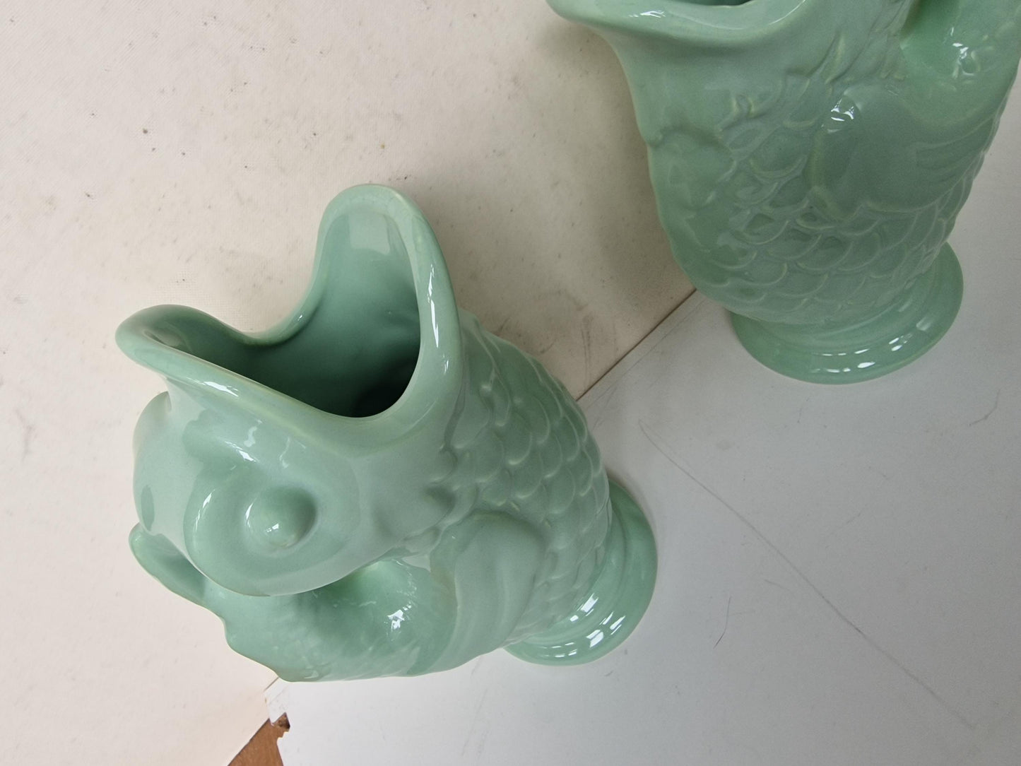 Handmade Pottery Fish Vases, Spanish Bohemian Ceramic Pair