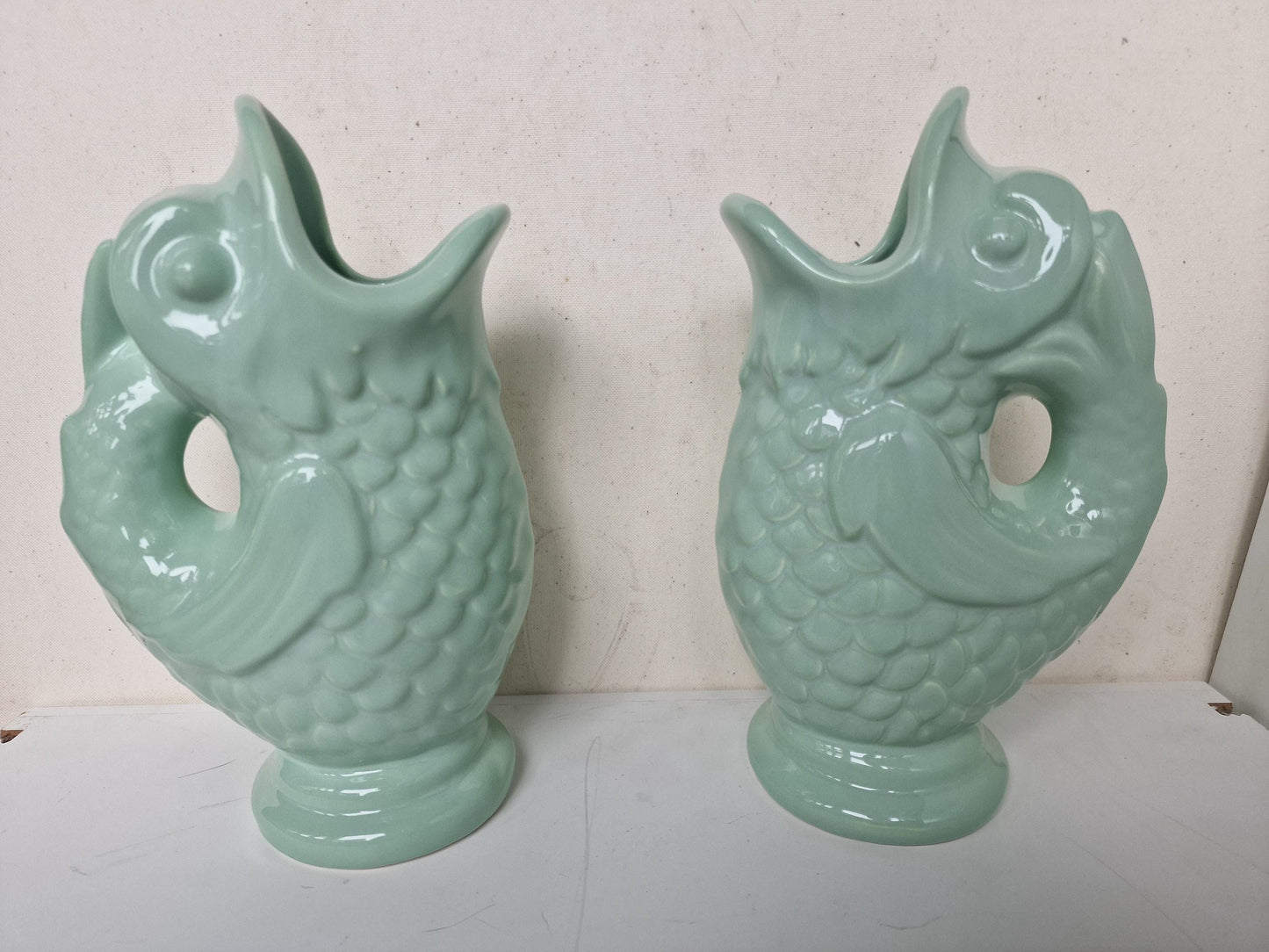 Handmade Pottery Fish Vases, Spanish Bohemian Ceramic Pair