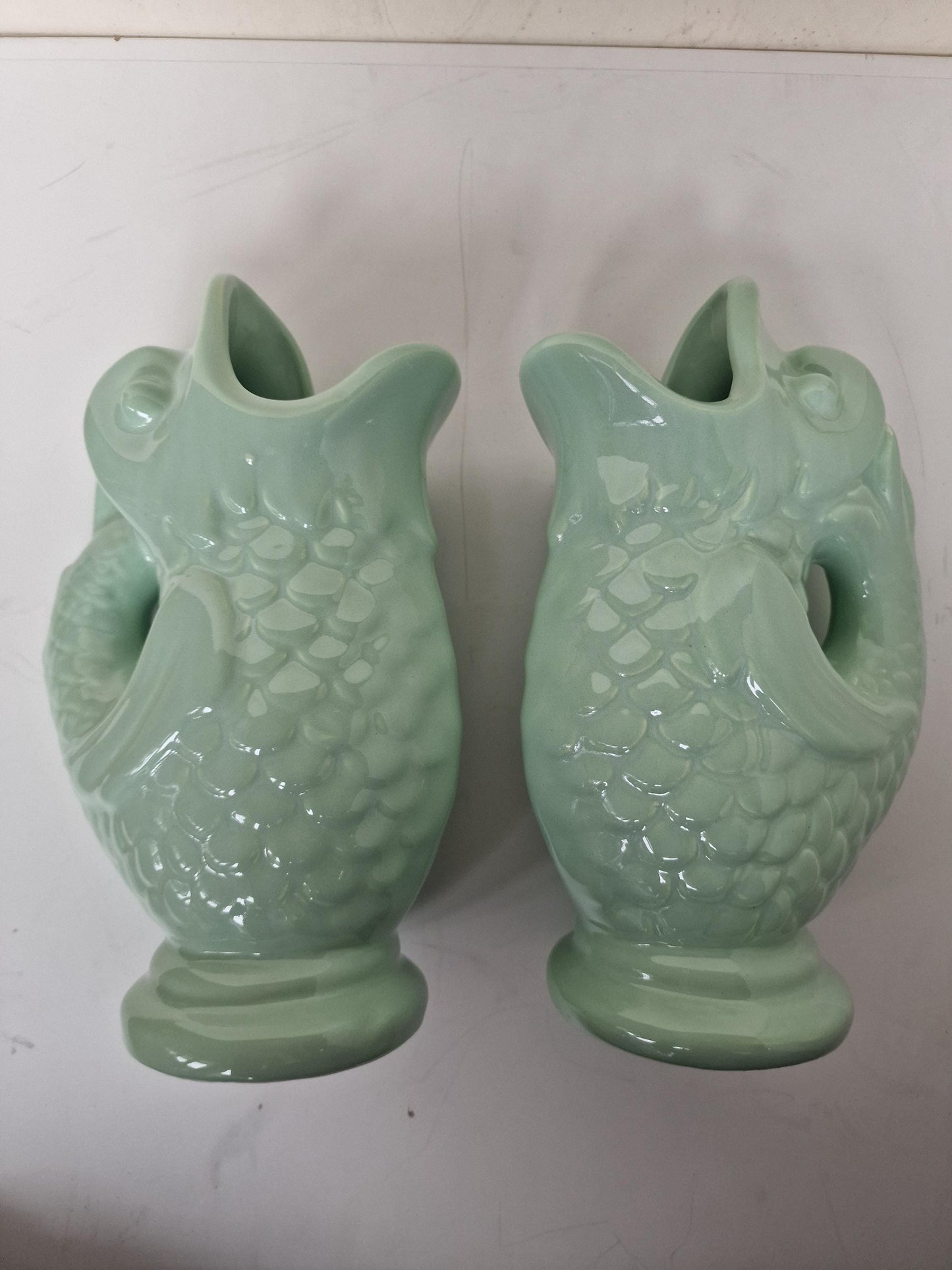 Handmade Pottery Fish Vases, Spanish Bohemian Ceramic Pair