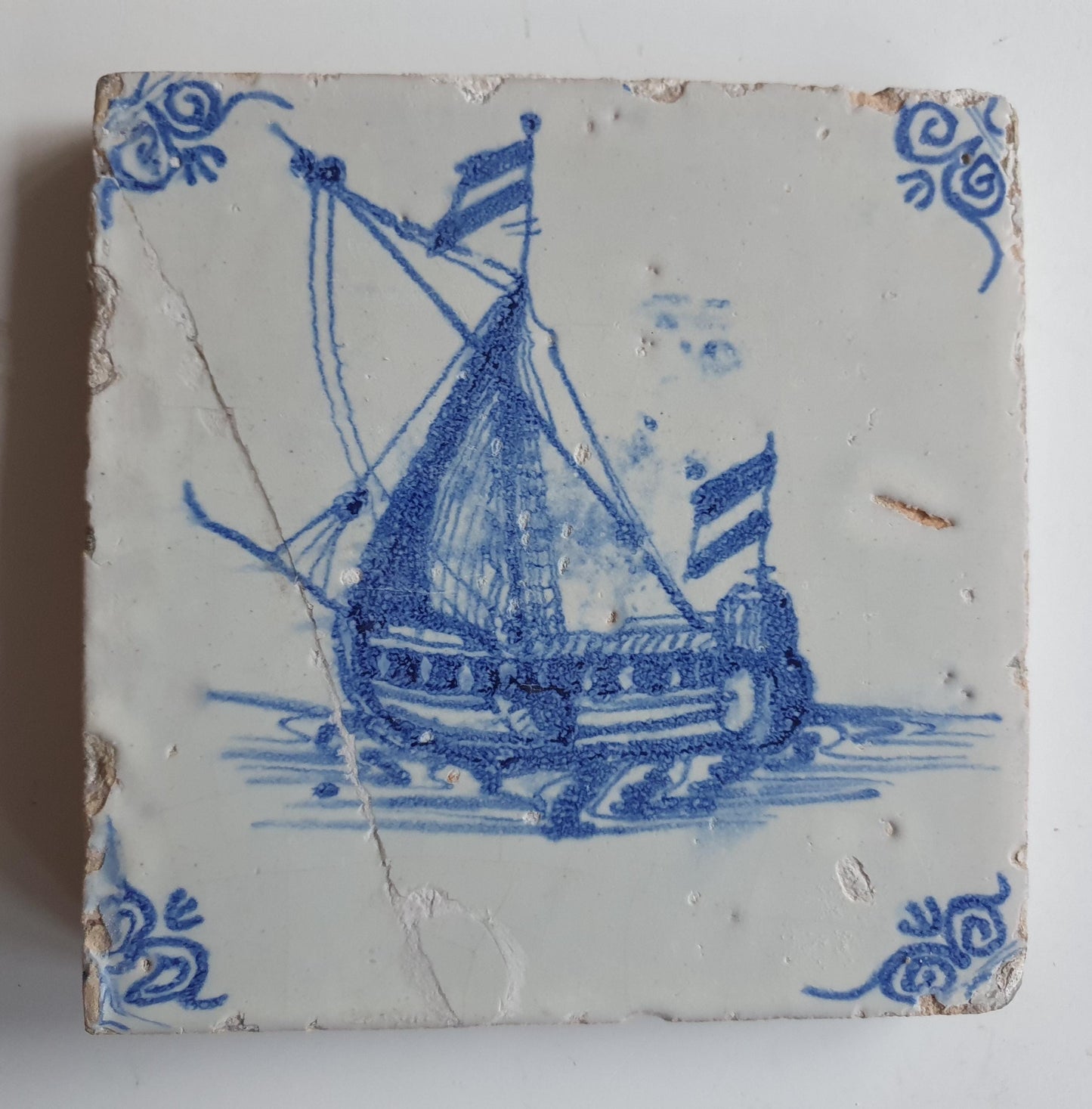 Antique Delft Tile – 17th Century Dutch Ship Motif