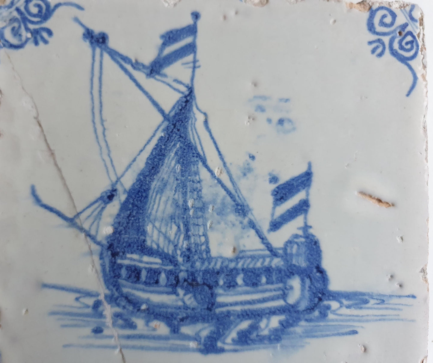 Antique Delft Tile – 17th Century Dutch Ship Motif
