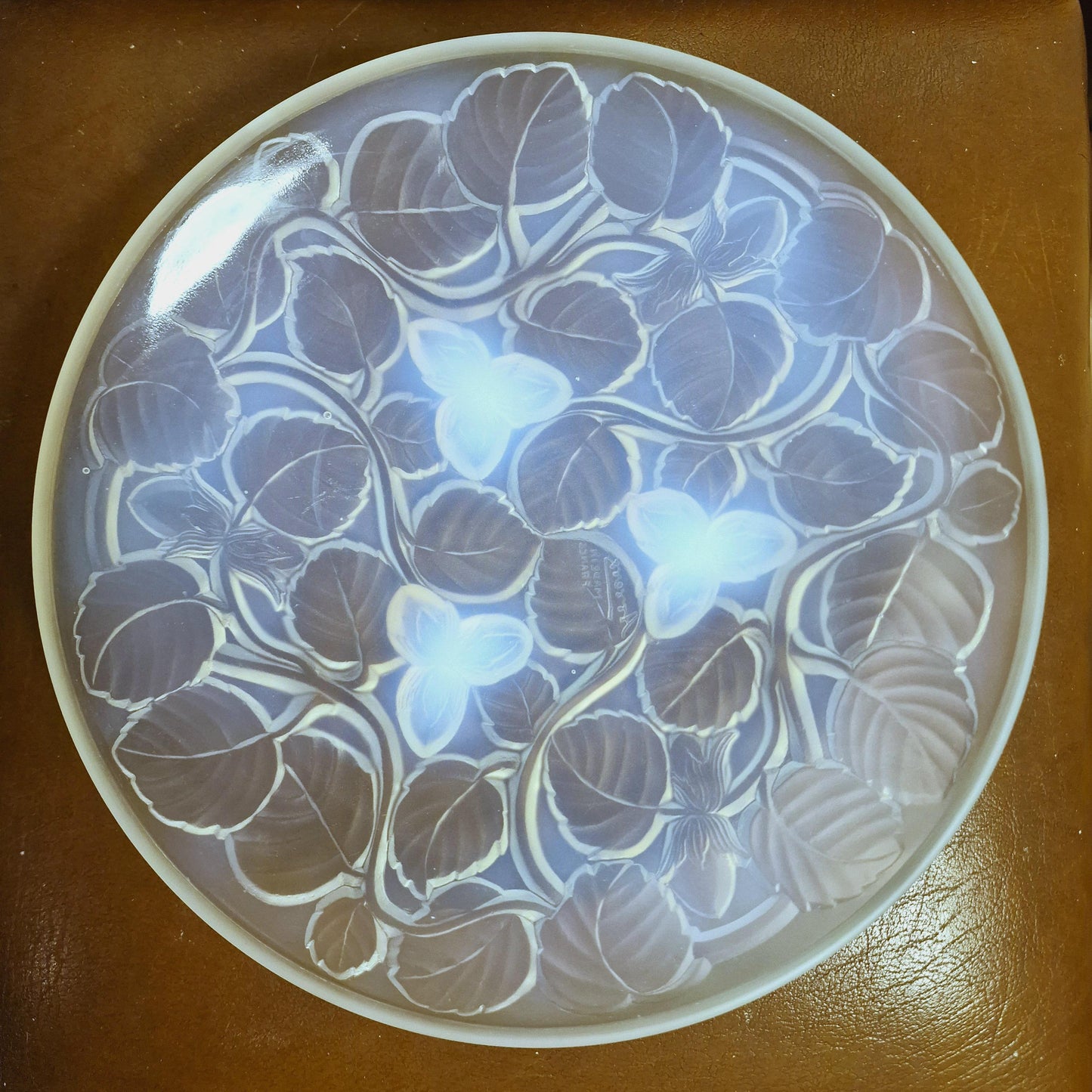 French Opalescent Glass Bowl, Art Deco Hazelnut Decor, Arrens, 1930s
