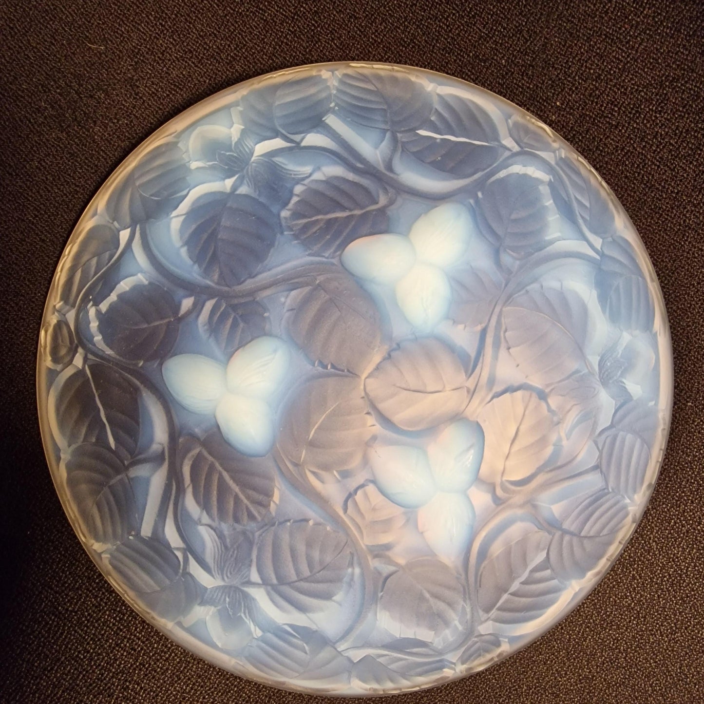French Opalescent Glass Bowl, Art Deco Hazelnut Decor, Arrens, 1930s