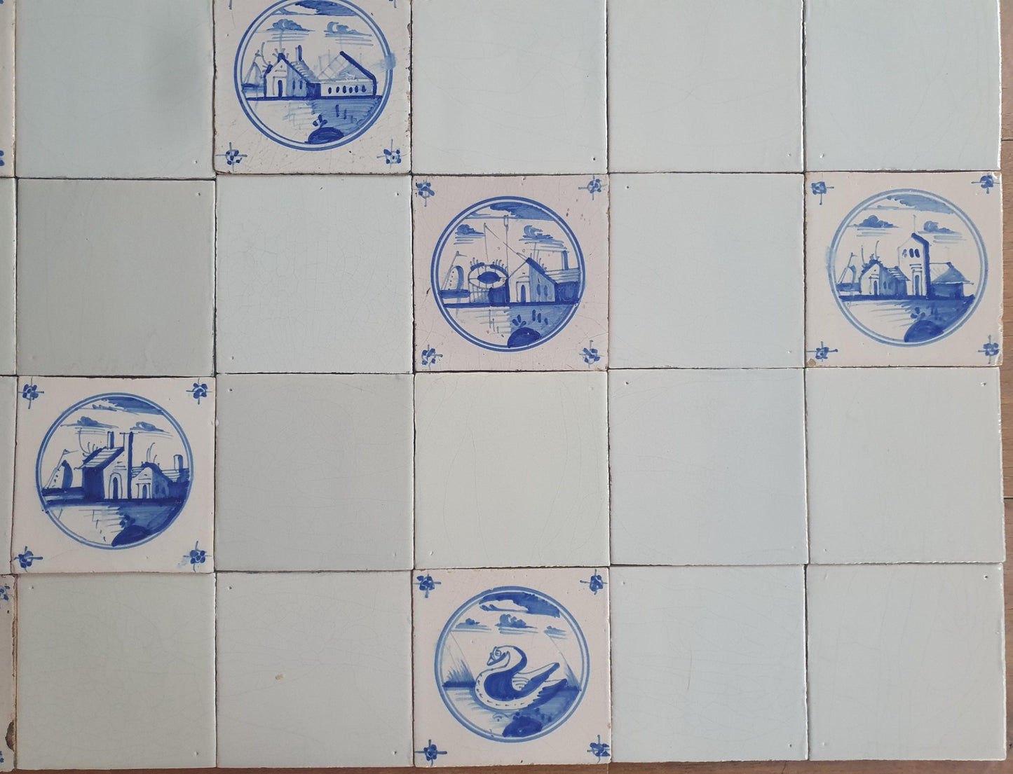 40 Delft Landscape Tiles, 18th Century Dutch White, 13x13cm