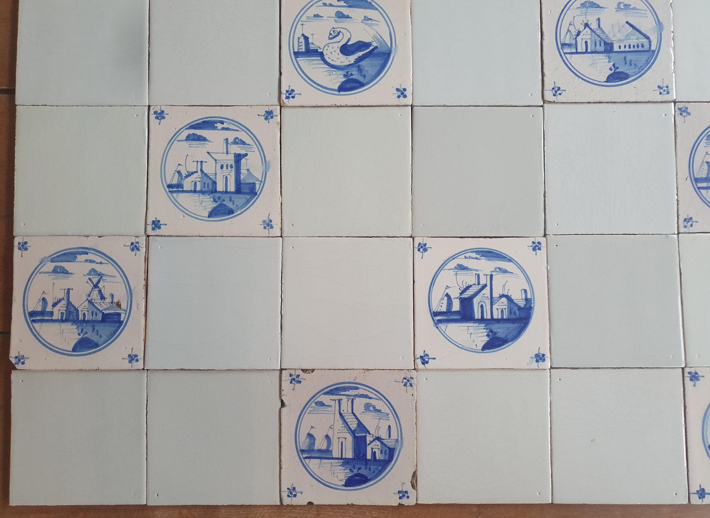 40 Delft Landscape Tiles, 18th Century Dutch White, 13x13cm