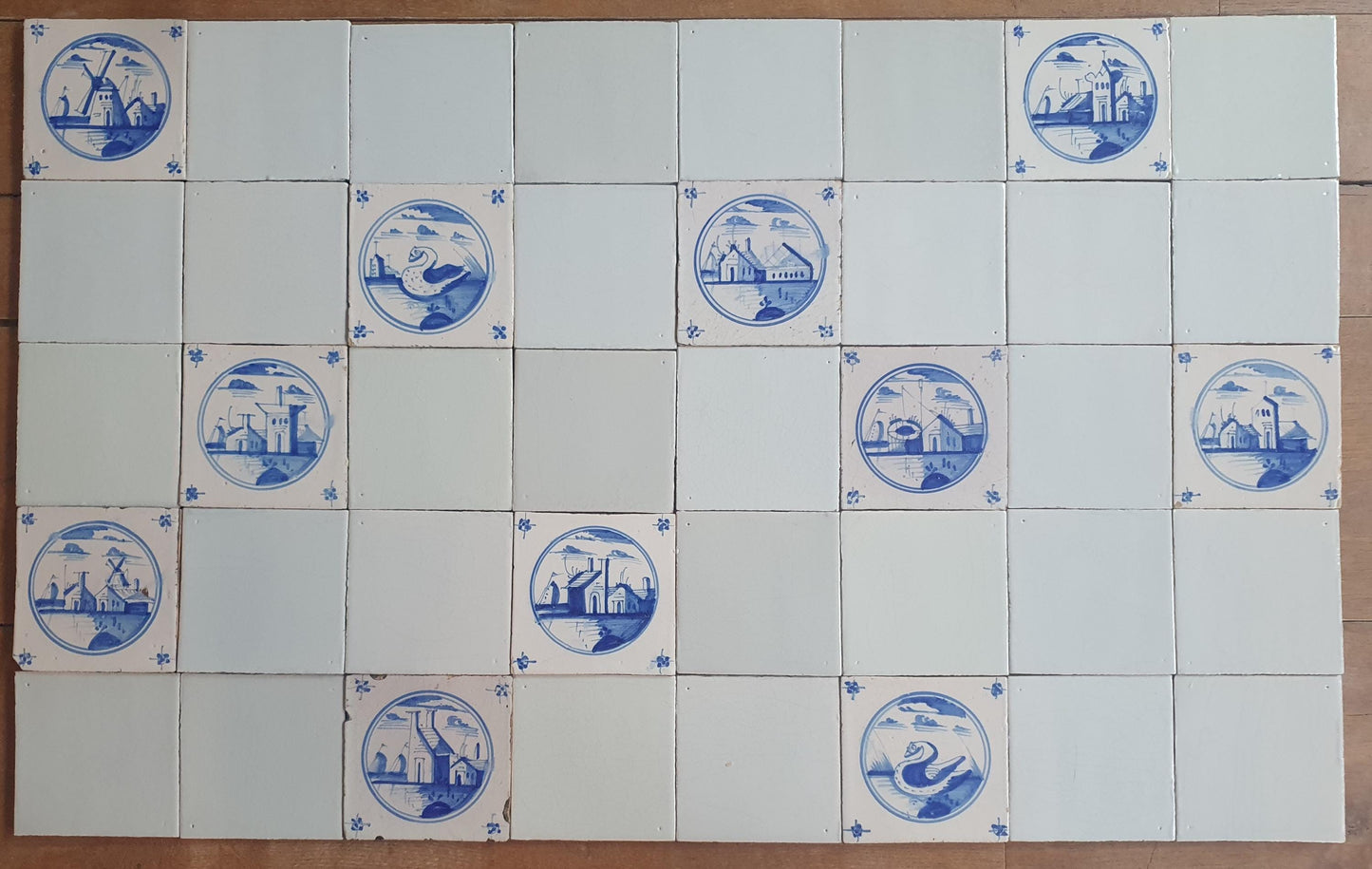 40 Delft Landscape Tiles, 18th Century Dutch White, 13x13cm