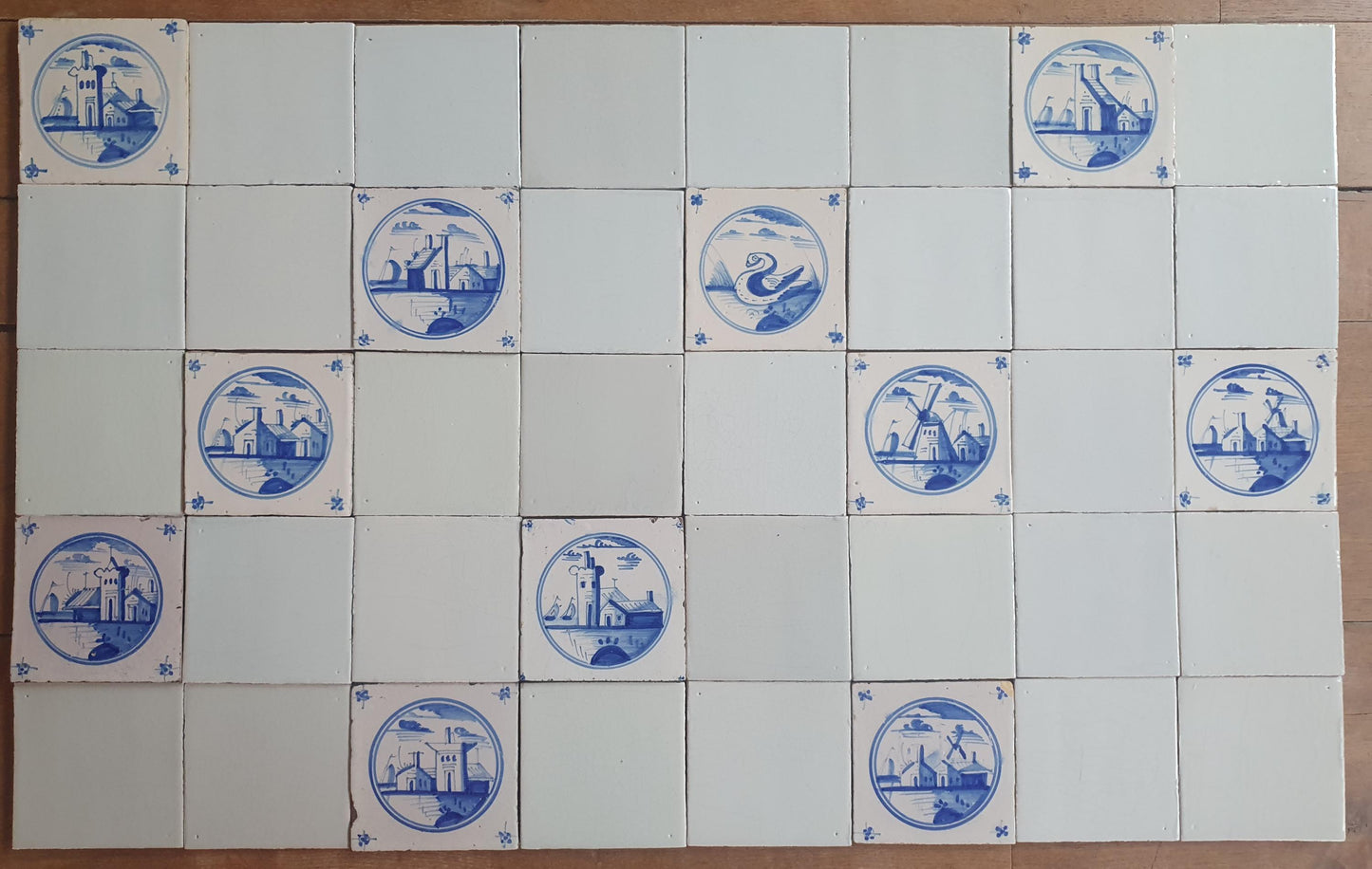 40 Delft Landscape Tiles, 18th Century Dutch White,