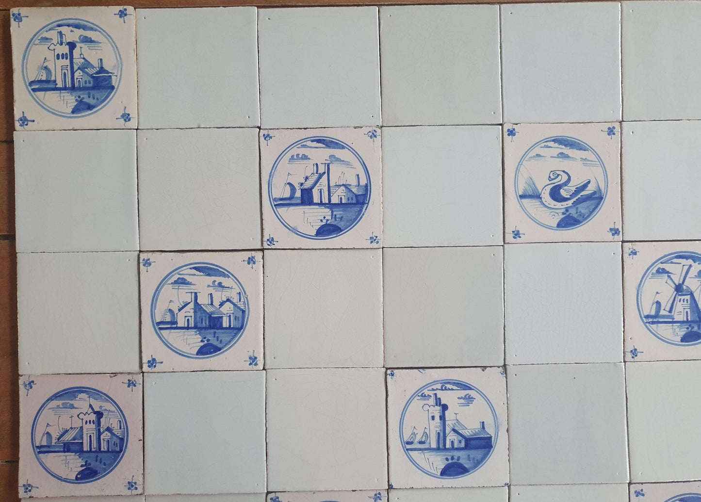 40 Delft Landscape Tiles, 18th Century Dutch White,