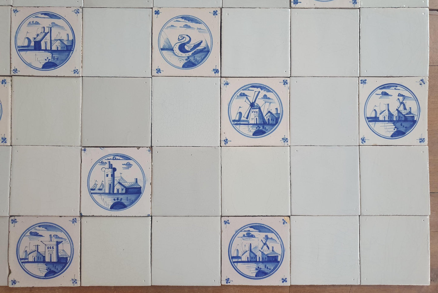 40 Delft Landscape Tiles, 18th Century Dutch White,