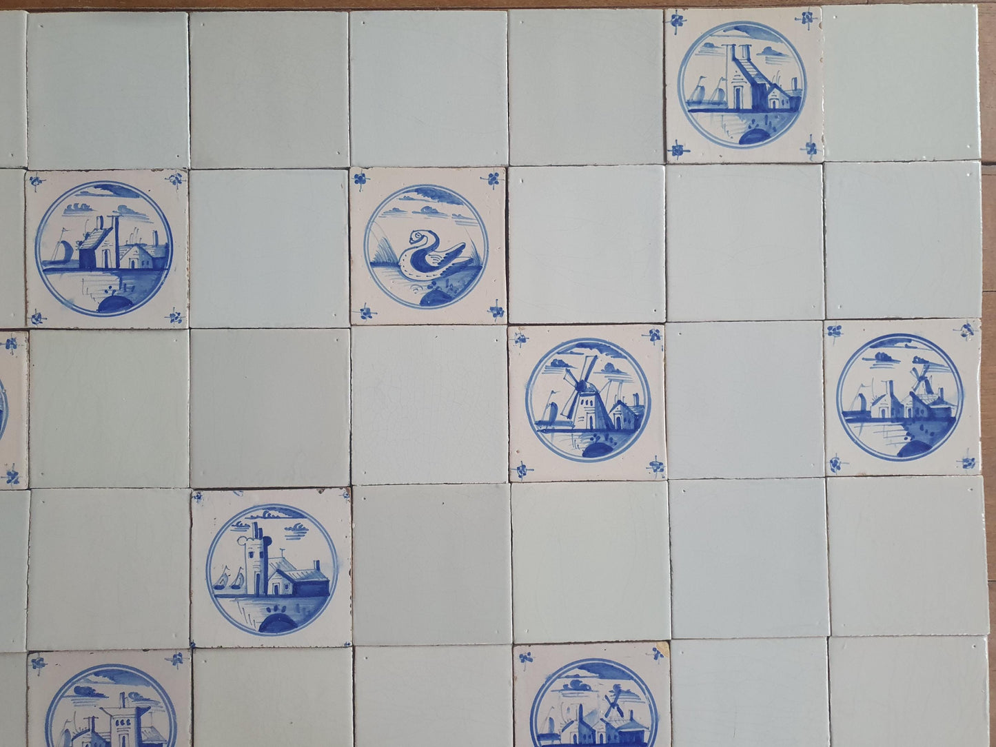 40 Delft Landscape Tiles, 18th Century Dutch White,