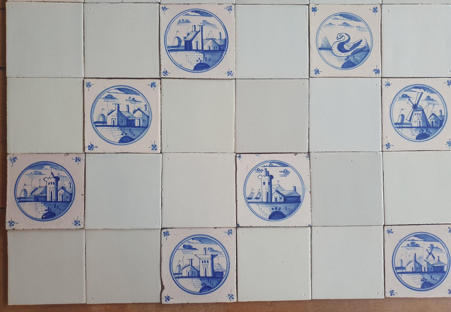 40 Delft Landscape Tiles, 18th Century Dutch White,