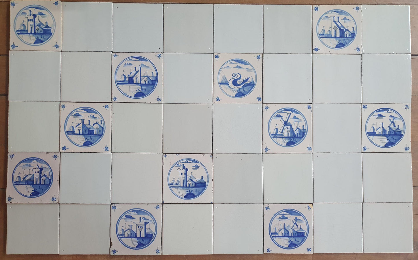 40 Delft Landscape Tiles, 18th Century Dutch White,