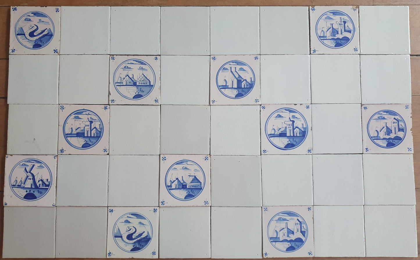 40 Delft Landscape Tiles, 18th Century Dutch Tilefield,
