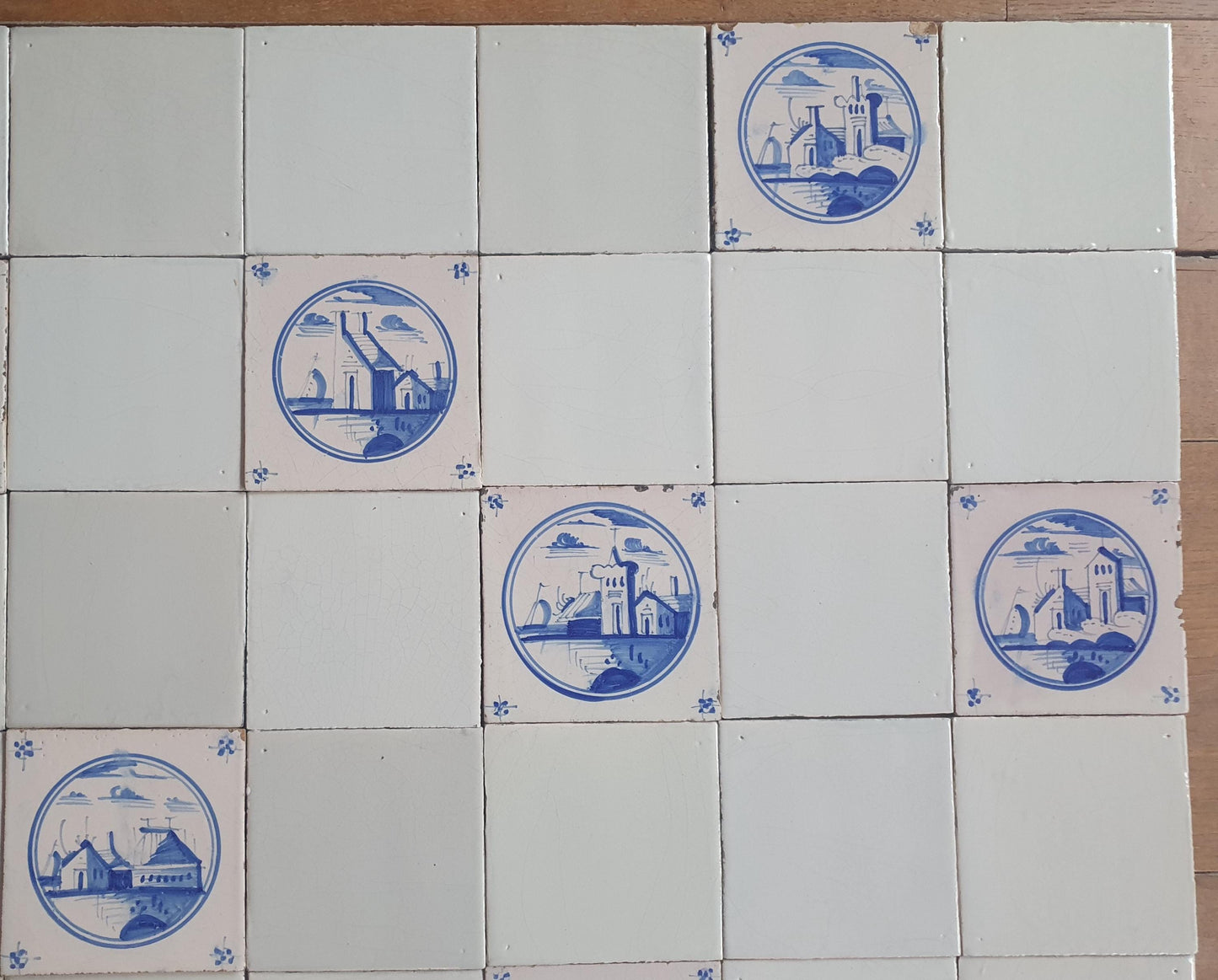 40 Delft Landscape Tiles, 18th Century Dutch Tilefield,