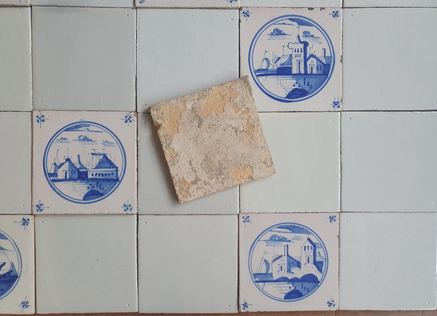 40 Delft Landscape Tiles, 18th Century Dutch Tilefield,