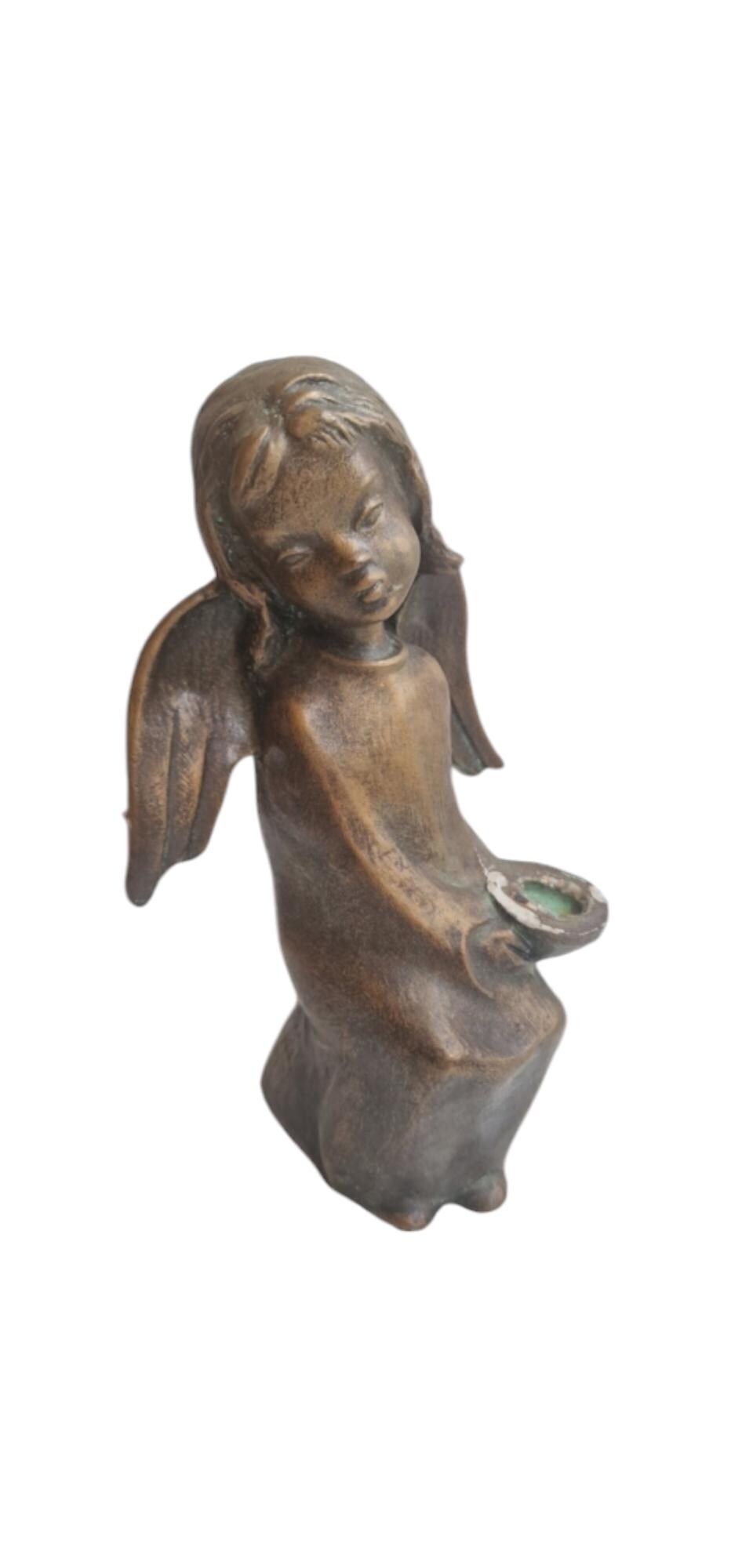 Vintage Bavarian Plaster Angel Cherub Candle Holder, Signed Germany old antique mudcentury puto