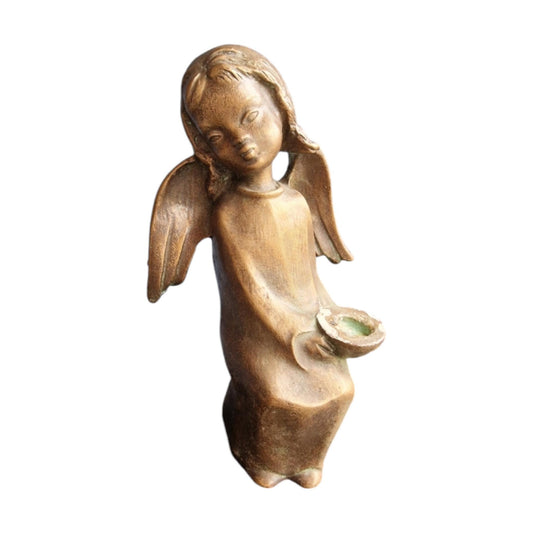 Vintage Bavarian Plaster Angel Cherub Candle Holder, Signed Germany old antique mudcentury puto