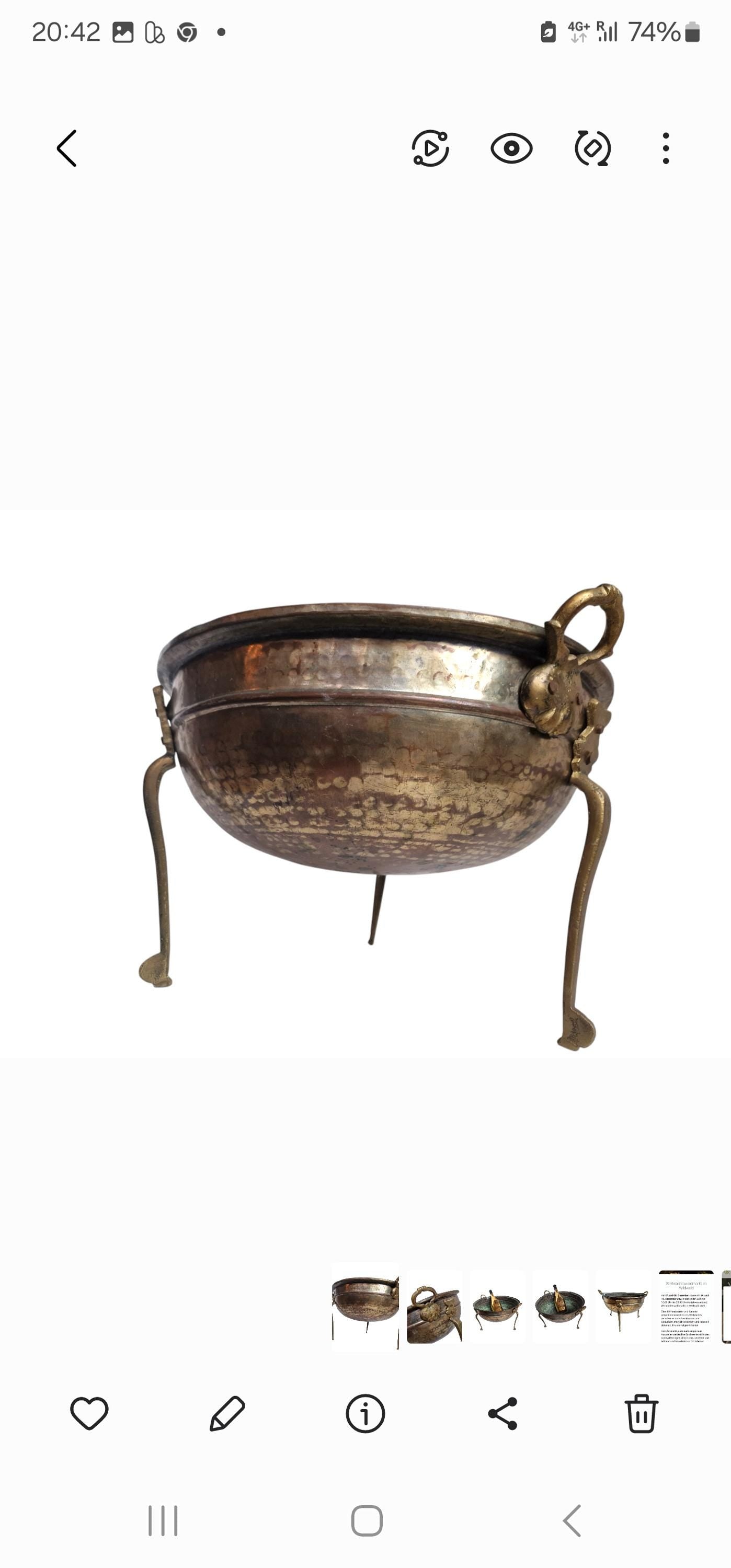Vintage Hammered Copper Urli, Indian Ceremonial Bowl, 1900s Antique