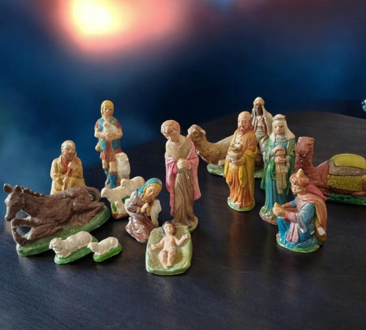 Antique Art Nouveau Polychrome Nativity Scene, ca 1910-1920