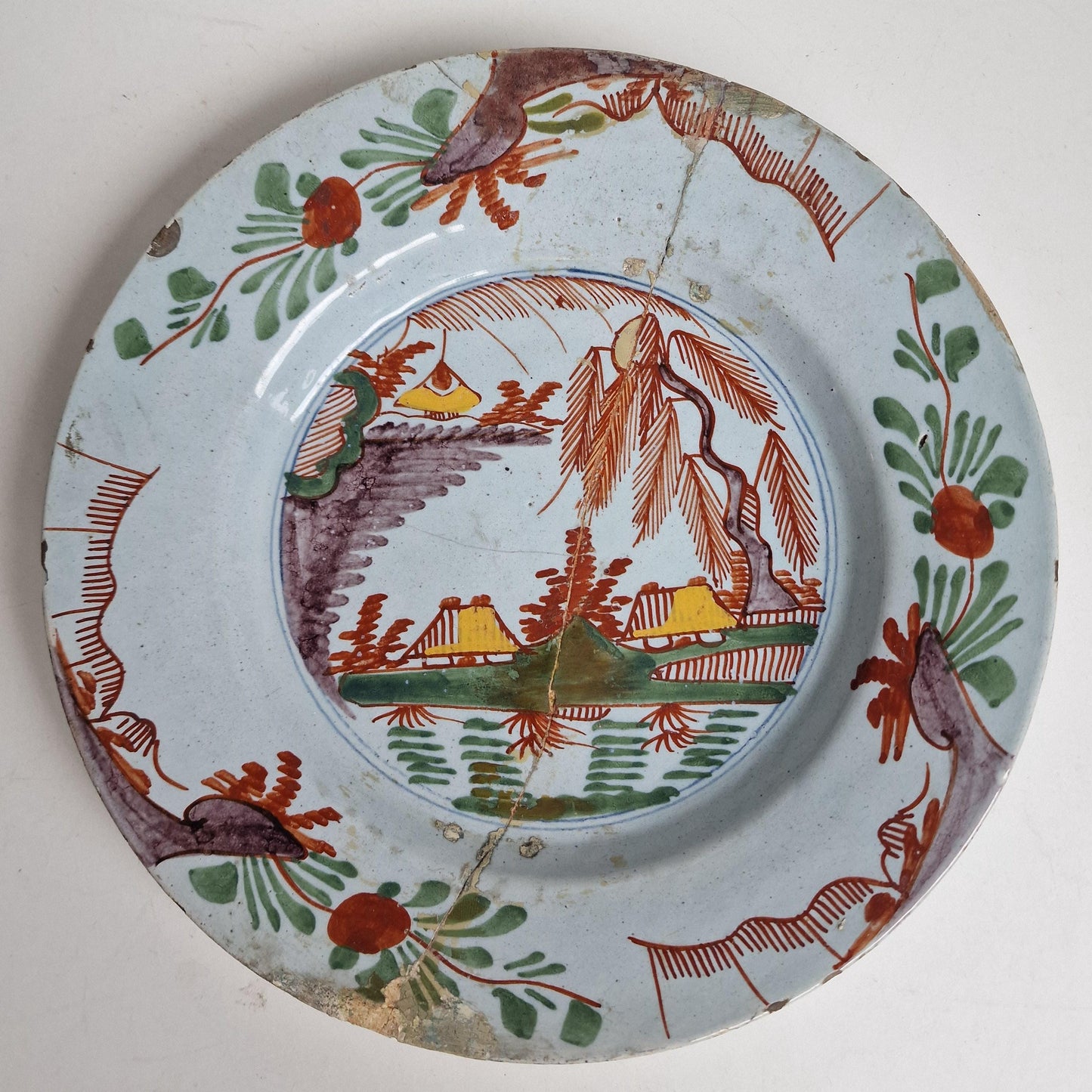 Antique Delft Pottery Plates, Handpainted Chinoiserie Decor, 18th Century (Set of 2)