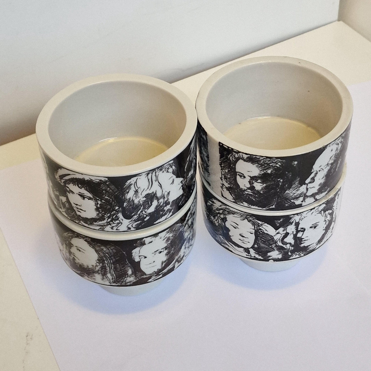 Vintage Porcelain Cups, Uomini Illustri Annigoni, Italian Designer, Set of 4