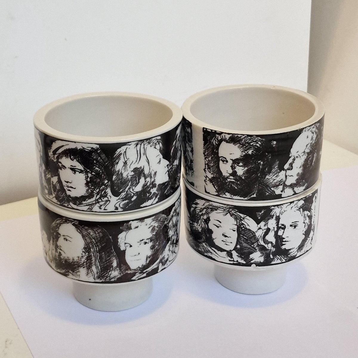 Vintage Porcelain Cups, Uomini Illustri Annigoni, Italian Designer, Set of 4