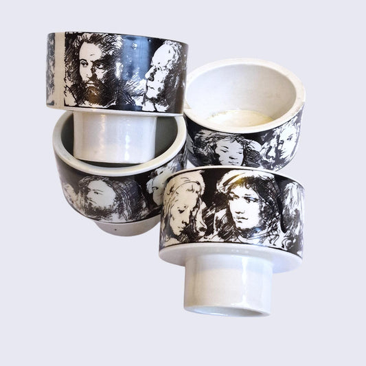 Vintage Porcelain Cups, Uomini Illustri Annigoni, Italian Designer, Set of 4