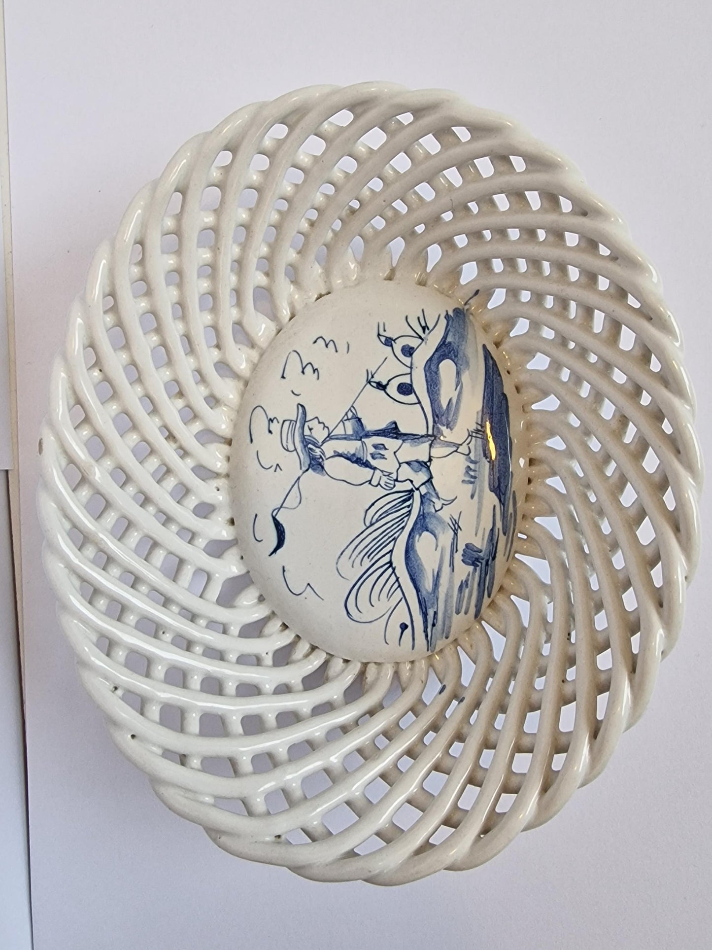 delft pottery open work basket, pottery anchor, marked, 18th antique, good condition, rare