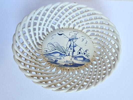 delft pottery open work basket, pottery anchor, marked, 18th antique, good condition, rare