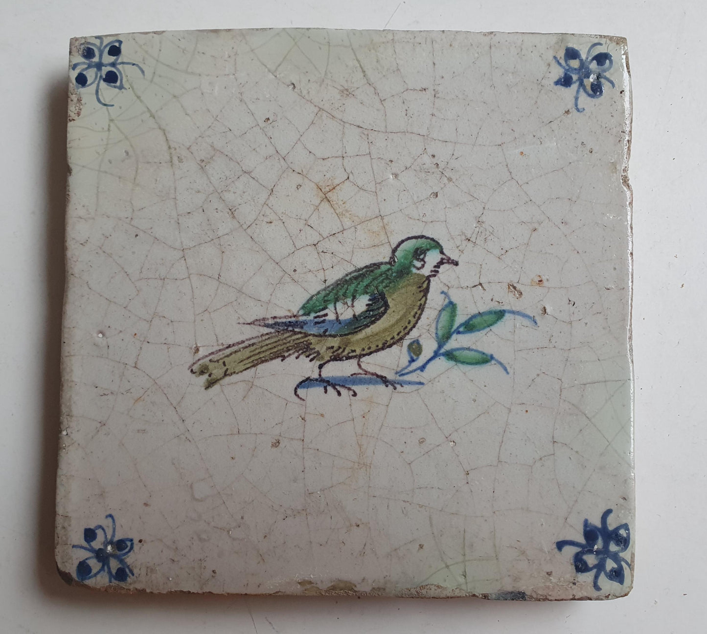 Antique Delft Tile – Polychrome Bird, Spider Motifs (1620s)