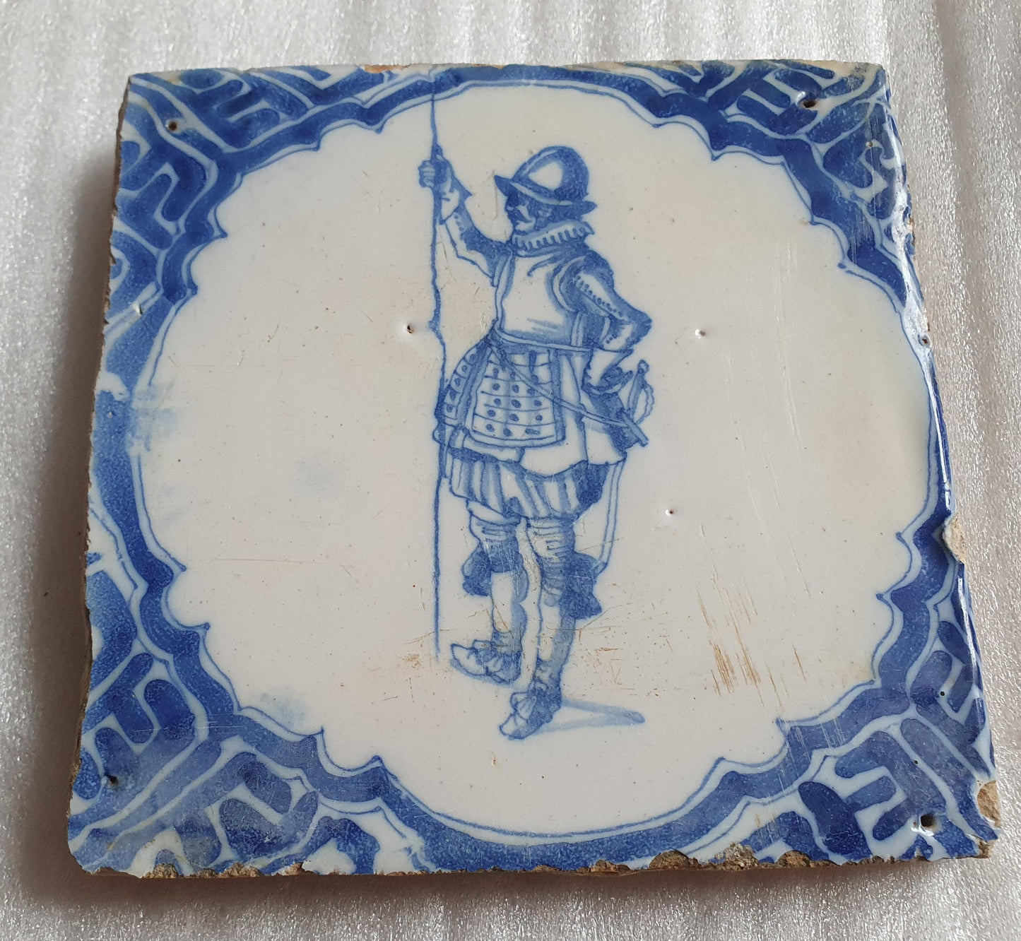 Antique Dutch Delft Tile, 1640, Soldier Pike Design