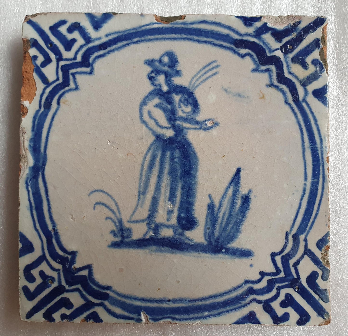 Antique Delft Tile – Farmer Motif, Wanli Corner, 1620-1650