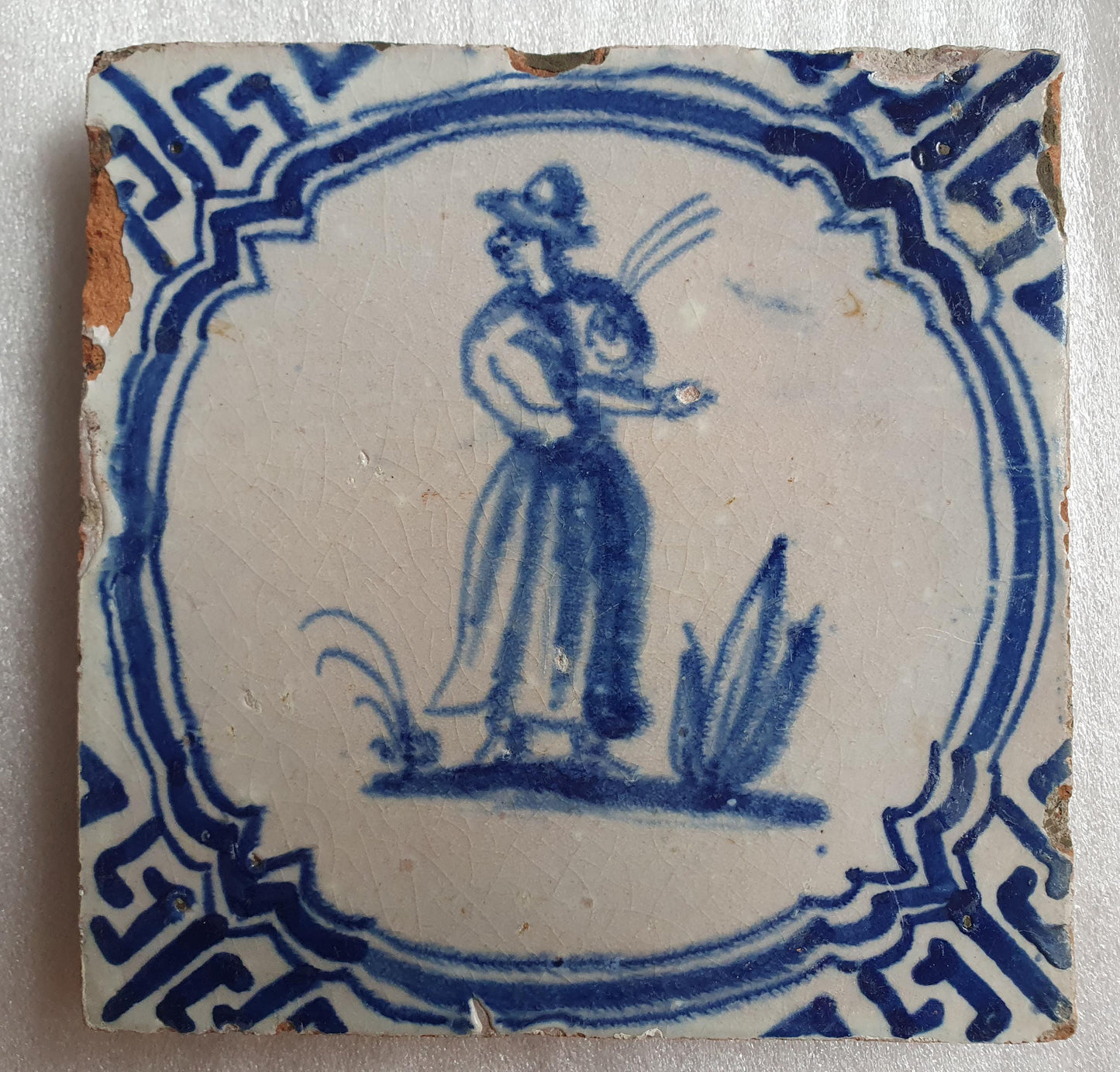 Antique Delft Tile – Farmer Motif, Wanli Corner, 1620-1650
