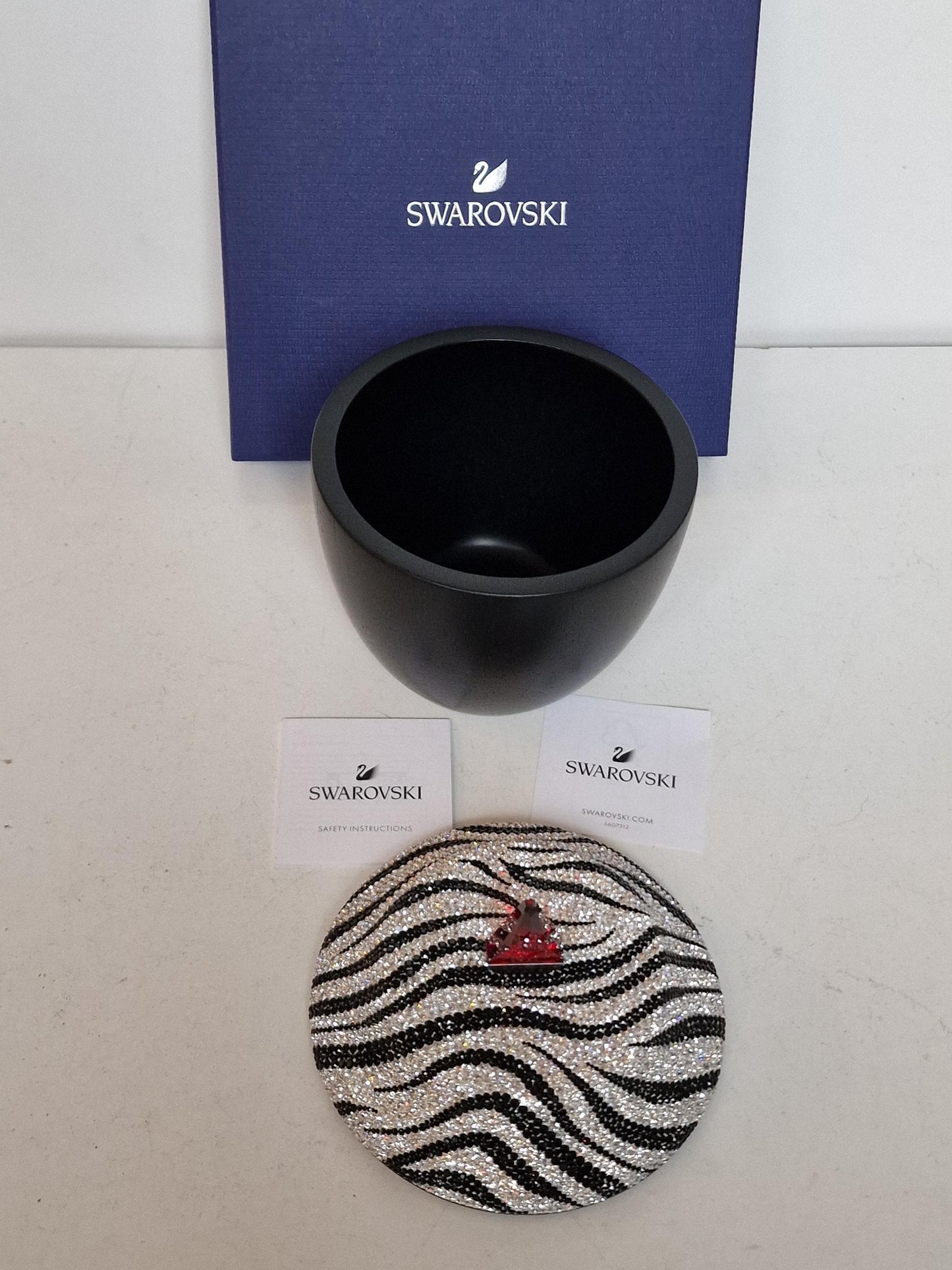 Swarovski, a Crystal Trinket Box, Zebra 'Jamila' Design, Lidded Jewel Case, authentic limited edition