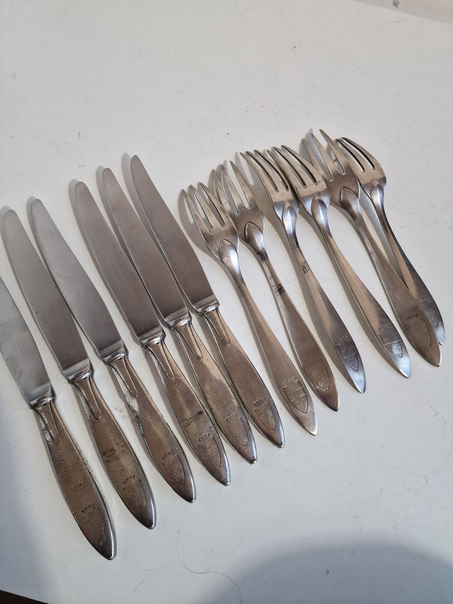 Antique CHRISTOFLE Cutlery Set, French Knives and Forks, Coat of Arms