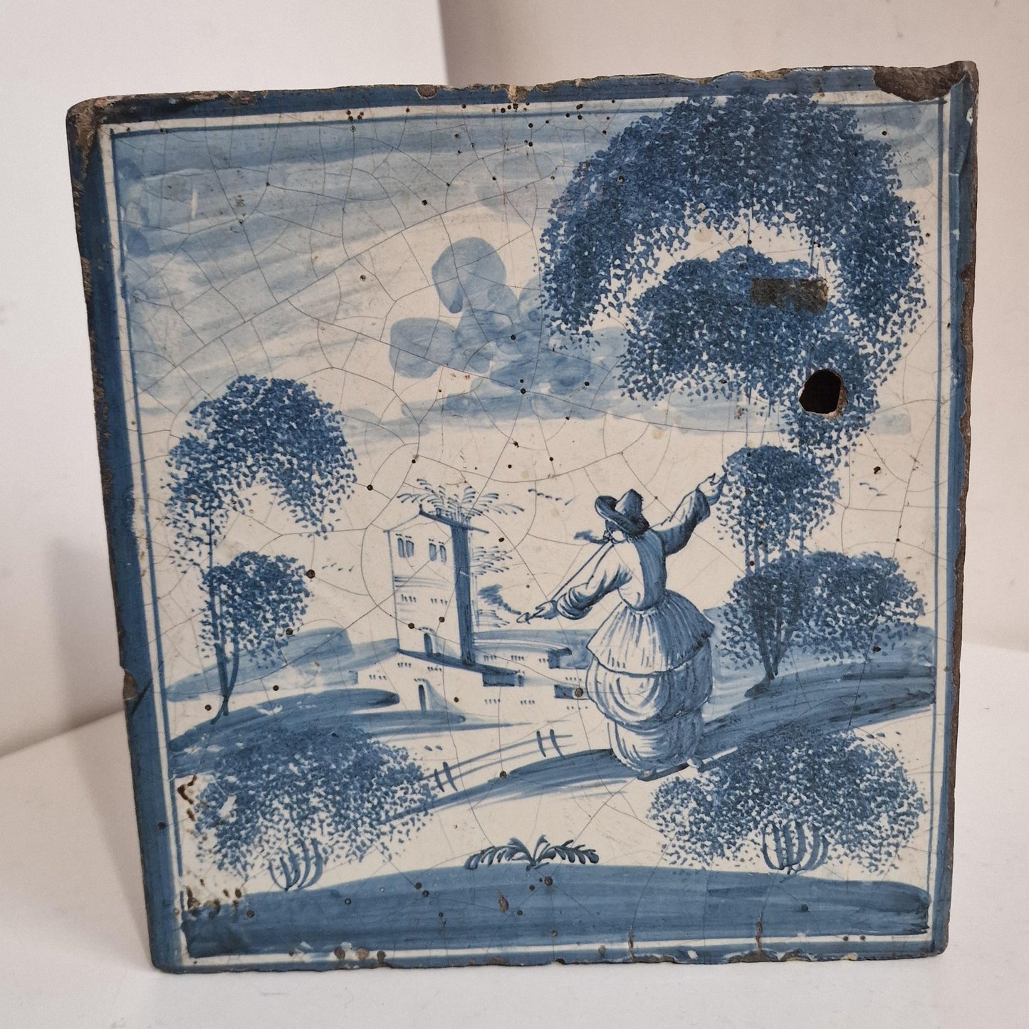Antique Delft Blue Fireplace Tile, 1750s Ost Frysland, Northern Germany
